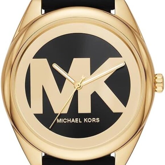Women\'s Black Gold Tone Logo Dial Black Silicone Band Watch by Michael Kors MK73 main image 3